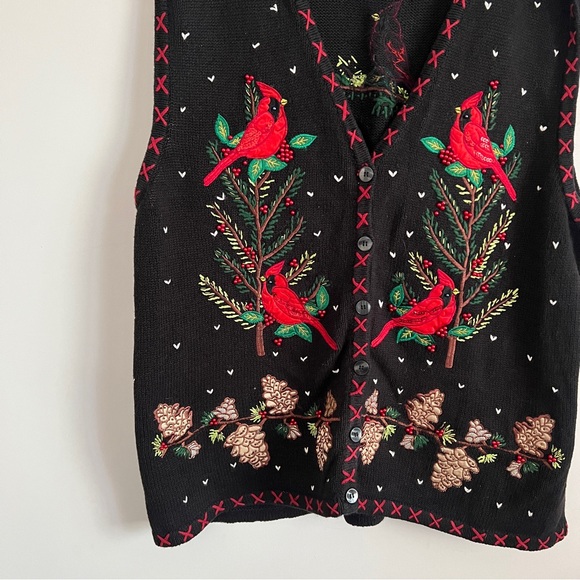 Vintage Bobbie Brooks Christmas Sweater Vest Embroidered Cardinals Holiday 2X - Picture 2 of 10